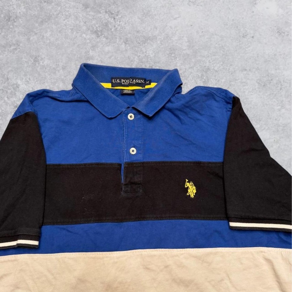 US Polo Assn Mens Vintage Y2K Colorblock Big Pony Polo Shirt Blue Black White M